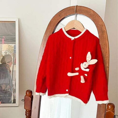 Toddler Girls Cardigan Sweater Kids Button Knit Sweater with Rabbit Doll Size 2-7T in Kuwait