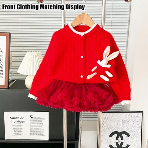 Toddler Girls Cardigan Sweater Kids Button Knit Sweater with Rabbit Doll Size 2-7T in Kuwait