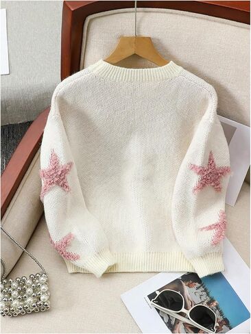 شينهي سترة سترة النجمة Pullover Print Crew Neck Long Longe Sweater Preppy in Saudi Arabia