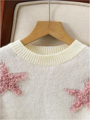 شينهي سترة سترة النجمة Pullover Print Crew Neck Long Longe Sweater Preppy in Saudi Arabia