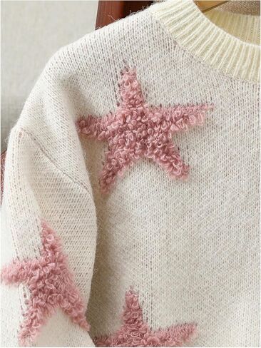 شينهي سترة سترة النجمة Pullover Print Crew Neck Long Longe Sweater Preppy in Saudi Arabia