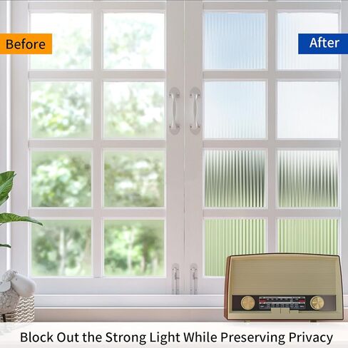 Reeded Glass Window Privacy Film, Non-Adhesive Frosted Reeded Static Cling Window Film Heat Blocking Decorative Film 3D Window Decals for Bathroom Living Room Office Door (Reeded, 17.5 x 78.7) in Saudi Arabia