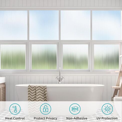 Reeded Glass Window Privacy Film, Non-Adhesive Frosted Reeded Static Cling Window Film Heat Blocking Decorative Film 3D Window Decals for Bathroom Living Room Office Door (Reeded, 17.5 x 78.7) in Saudi Arabia