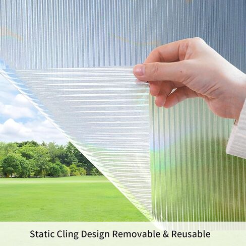 Reeded Glass Window Privacy Film, Non-Adhesive Frosted Reeded Static Cling Window Film Heat Blocking Decorative Film 3D Window Decals for Bathroom Living Room Office Door (Reeded, 17.5 x 78.7) in Saudi Arabia