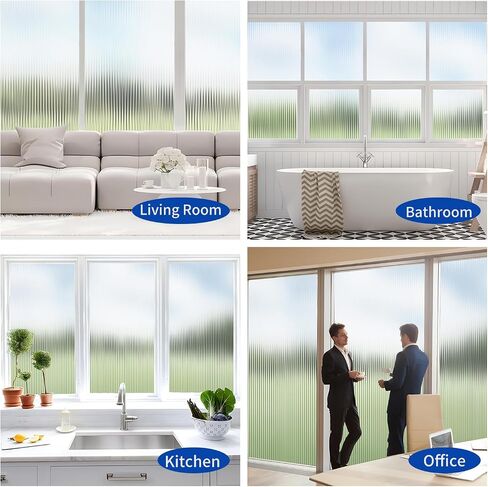 Reeded Glass Window Privacy Film, Non-Adhesive Frosted Reeded Static Cling Window Film Heat Blocking Decorative Film 3D Window Decals for Bathroom Living Room Office Door (Reeded, 17.5 x 78.7) in Saudi Arabia