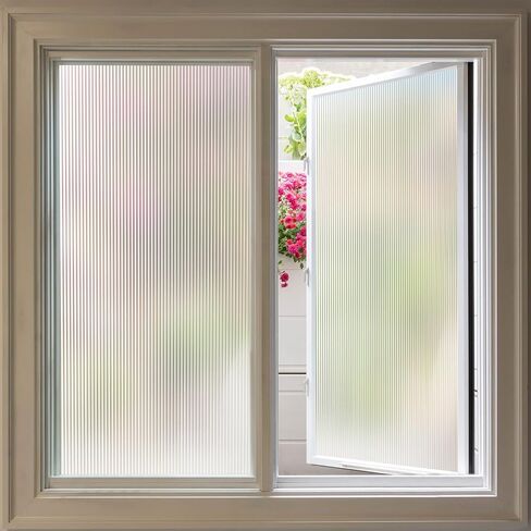 Window Privacy Film Frosted Glass Window Covers Non Adhesive Opaque Stripe Removable Sun Blocking Window Coverings Decorative Reed Stickers for Home Office Bathroom (17.5 x 78.7 Inch,Pure) in Saudi Arabia
