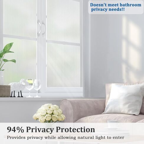 Window Privacy Film Frosted Glass Window Covers Non Adhesive Opaque Stripe Removable Sun Blocking Window Coverings Decorative Reed Stickers for Home Office Bathroom (17.5 x 78.7 Inch,Pure) in Saudi Arabia
