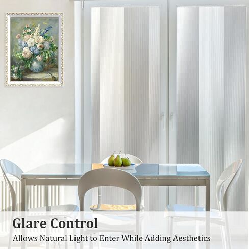 Window Privacy Film Frosted Glass Window Covers Non Adhesive Opaque Stripe Removable Sun Blocking Window Coverings Decorative Reed Stickers for Home Office Bathroom (17.5 x 78.7 Inch,Pure) in Saudi Arabia