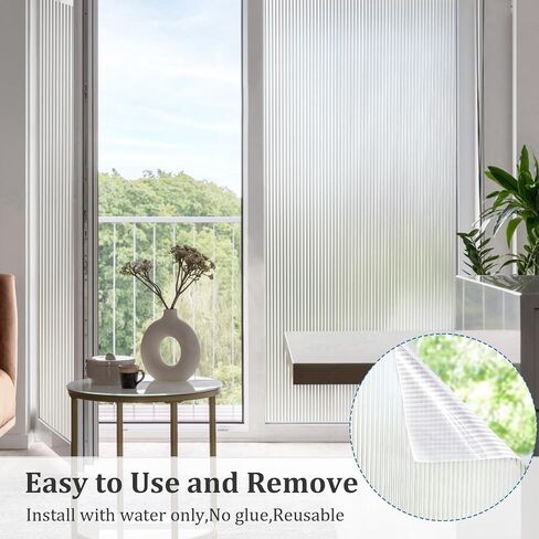 Window Privacy Film Frosted Glass Window Covers Non Adhesive Opaque Stripe Removable Sun Blocking Window Coverings Decorative Reed Stickers for Home Office Bathroom (17.5 x 78.7 Inch,Pure) in Saudi Arabia