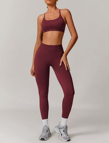 ABOCIW Womens Seamless Workout Sets Backless Sports Bra Scrunch Butt Lifting High Waist Leggings Matching Gym Set in Saudi Arabia