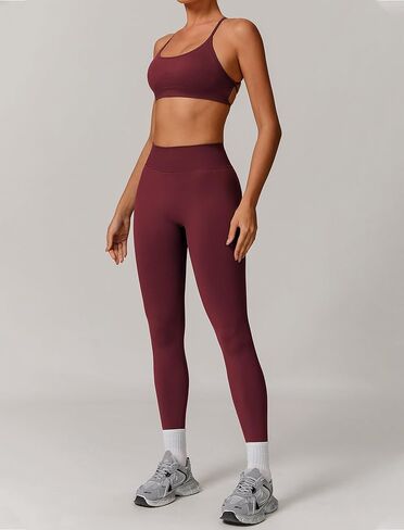 ABOCIW Womens Seamless Workout Sets Backless Sports Bra Scrunch Butt Lifting High Waist Leggings Matching Gym Set in Saudi Arabia