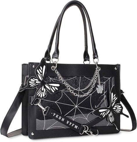 Leather Tote Bag for Women, Goth Glam Satchel Bag Large Top Handle Handbags for Lady Purse - Cobwebs Butterfly in Kuwait