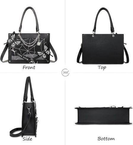 Leather Tote Bag for Women, Goth Glam Satchel Bag Large Top Handle Handbags for Lady Purse - Cobwebs Butterfly in Kuwait