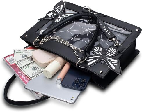 Leather Tote Bag for Women, Goth Glam Satchel Bag Large Top Handle Handbags for Lady Purse - Cobwebs Butterfly in Kuwait