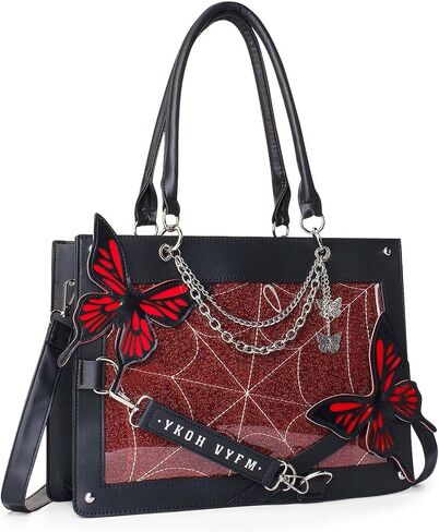 Leather Tote Bag for Women, Goth Glam Satchel Bag Large Top Handle Handbags for Lady Purse - Cobwebs Butterfly in Kuwait