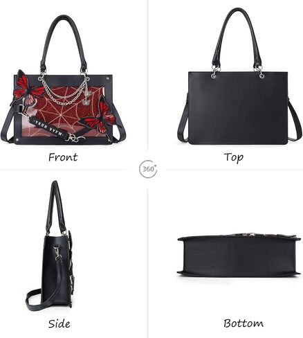 Leather Tote Bag for Women, Goth Glam Satchel Bag Large Top Handle Handbags for Lady Purse - Cobwebs Butterfly in Kuwait