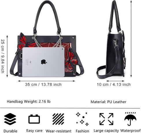 Leather Tote Bag for Women, Goth Glam Satchel Bag Large Top Handle Handbags for Lady Purse - Cobwebs Butterfly in Kuwait