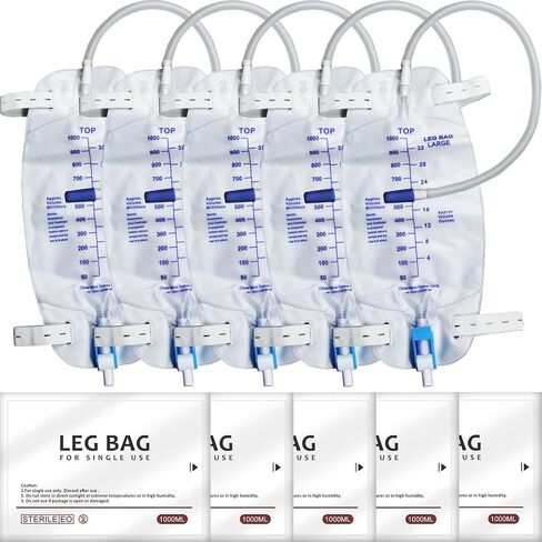 5Pcs 1000ml Leg Bag with 18" Tubing – Wearable, Leak-Proof & Easy to Use with Adjustable Straps for Outdoor & Daily Activities, Blue in Saudi Arabia