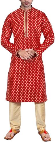 SK105 Men's Red Kurta Pajama Set Wedding Kurta Pyjama Indian Party Suit in Kuwait
