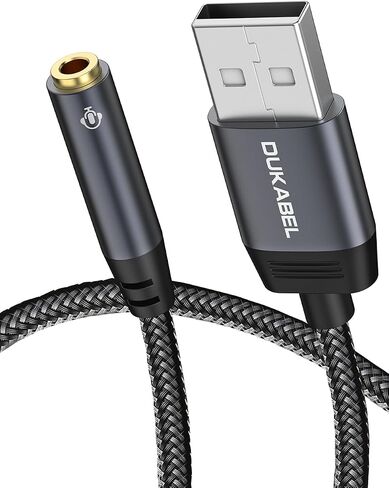 موزع صوت USB من DUKABEL، محول مقبس صوت USB إلى 3.5 مم مع مقابس TRRS مزدوجة 4 أقطاب، موزع ستيريو USB Aux للكمبيوتر الشخصي والكمبيوتر المحمول وماك وأجهزة الكمبيوتر المكتبية ولينكس وPS4 وPS5 والمزيد (رمادي) in Kuwait