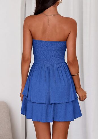 PRETTYGARDEN Women's 2026 Summer Strapless Tube Mini Dress Off Shoulder Smocked Ruffle A Line Flowy Short Party Club Dresses in Saudi Arabia