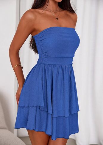 PRETTYGARDEN Women's 2026 Summer Strapless Tube Mini Dress Off Shoulder Smocked Ruffle A Line Flowy Short Party Club Dresses in Saudi Arabia