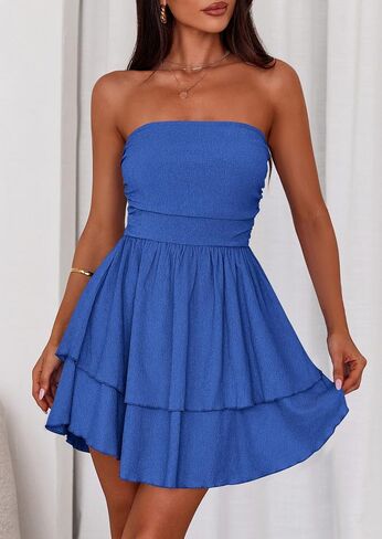 PRETTYGARDEN Women's 2026 Summer Strapless Tube Mini Dress Off Shoulder Smocked Ruffle A Line Flowy Short Party Club Dresses in Saudi Arabia