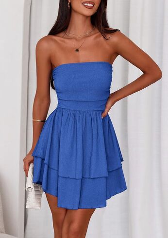 PRETTYGARDEN Women's 2026 Summer Strapless Tube Mini Dress Off Shoulder Smocked Ruffle A Line Flowy Short Party Club Dresses in Saudi Arabia