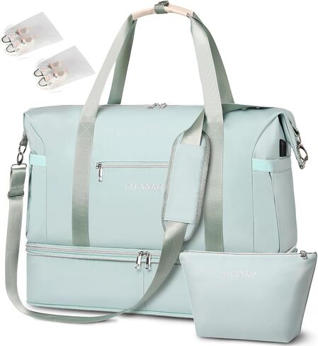 Weekender Bags for Women,Extra large 66L Expandable Travel Duffel Bag with Shoe Compartment,Toiletry Bag,Overnight Bag with Waterproof Pocket,USB Charging,Carry On Backpack for Gym,Hospital,Beach in Saudi Arabia
