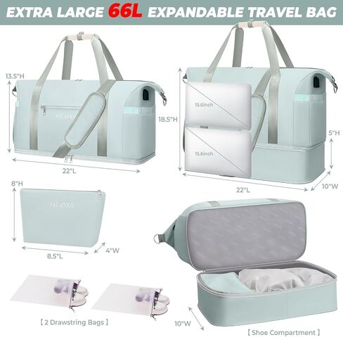 Weekender Bags for Women,Extra large 66L Expandable Travel Duffel Bag with Shoe Compartment,Toiletry Bag,Overnight Bag with Waterproof Pocket,USB Charging,Carry On Backpack for Gym,Hospital,Beach in Saudi Arabia