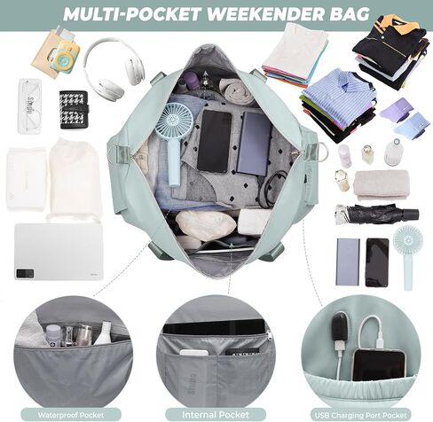 Weekender Bags for Women,Extra large 66L Expandable Travel Duffel Bag with Shoe Compartment,Toiletry Bag,Overnight Bag with Waterproof Pocket,USB Charging,Carry On Backpack for Gym,Hospital,Beach in Saudi Arabia