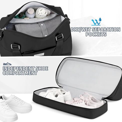 ETRONIK Weekender Bags for Women, Gym Bag with Shoes Compartment & Wet Pocket, Travel Duffel Bag with Trolley Sleeve for Personal Item Travel, Overnight Carry on Bag, Black in Saudi Arabia