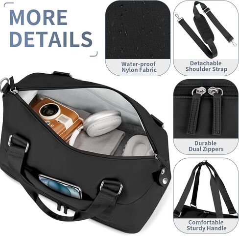 ETRONIK Weekender Bags for Women, Gym Bag with Shoes Compartment & Wet Pocket, Travel Duffel Bag with Trolley Sleeve for Personal Item Travel, Overnight Carry on Bag, Black in Saudi Arabia