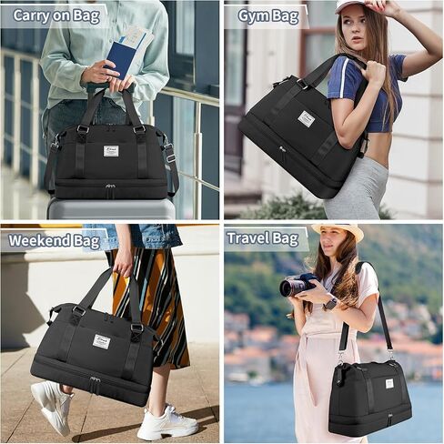 ETRONIK Weekender Bags for Women, Gym Bag with Shoes Compartment & Wet Pocket, Travel Duffel Bag with Trolley Sleeve for Personal Item Travel, Overnight Carry on Bag, Black in Saudi Arabia