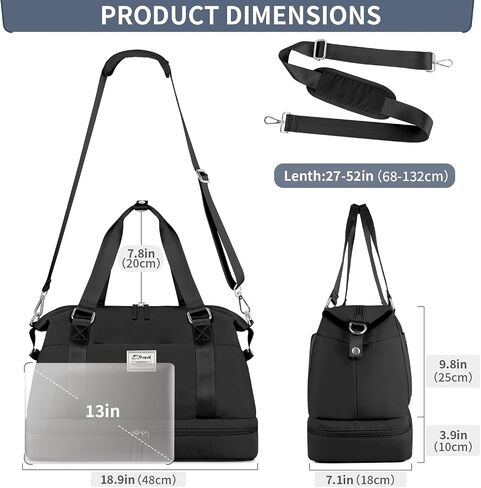 ETRONIK Weekender Bags for Women, Gym Bag with Shoes Compartment & Wet Pocket, Travel Duffel Bag with Trolley Sleeve for Personal Item Travel, Overnight Carry on Bag, Black in Saudi Arabia