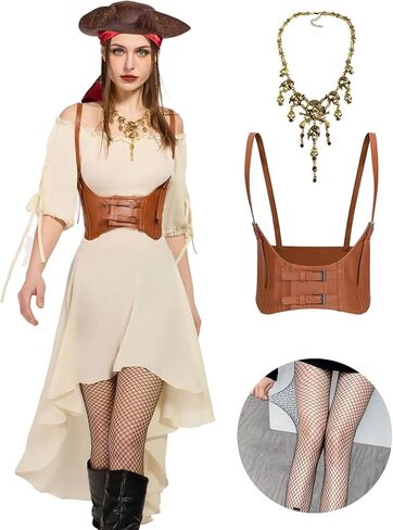 Pirate Costume Women with Underbust Corset High Low Renaissance Pirate Dress Costume with Accessories 4PCS in Saudi Arabia