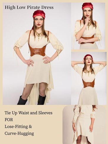 Pirate Costume Women with Underbust Corset High Low Renaissance Pirate Dress Costume with Accessories 4PCS in Saudi Arabia