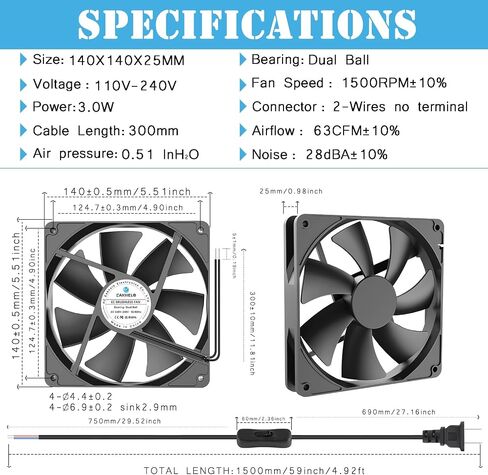 70mm EC Brushless Fan,Dual Ball Bearing,70x70x25mm AC 110V 120V 220V 240V Axial Cooling Fan with AC Powered ON/Off Switch for DIY Cooling, Box, Cabinet, Exhaust Chassis in Saudi Arabia