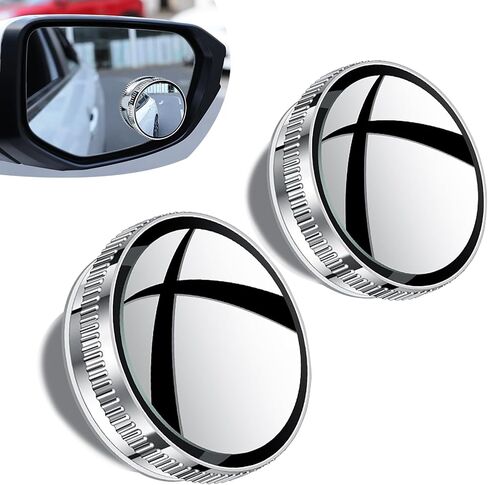 2 PCS Car Side Mirror Blind Spot Mirror, 150° Large Curvature Suction Cup Type 360° Push-adjustable Small Round Mirror, Large Field of View Auxiliary Wde-angle Parts, for Cars (Silver) in Saudi Arabia