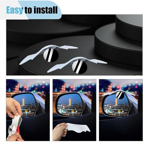 2PCS Car Blind Spot Mirror with Side Mirror Rain Guard, 2-in-1 Wide Angle Convex Reversing Mirrors, HD Glass Rear View Mirrors with Rain Eyebrow, Universal Car Exterior Accessories (White) in Saudi Arabia