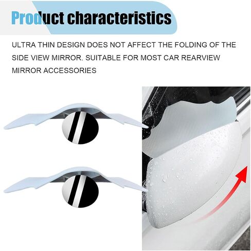 2PCS Car Blind Spot Mirror with Side Mirror Rain Guard, 2-in-1 Wide Angle Convex Reversing Mirrors, HD Glass Rear View Mirrors with Rain Eyebrow, Universal Car Exterior Accessories (White) in Saudi Arabia
