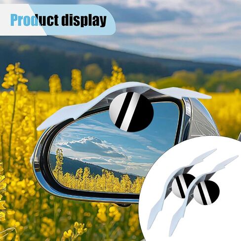 2PCS Car Blind Spot Mirror with Side Mirror Rain Guard, 2-in-1 Wide Angle Convex Reversing Mirrors, HD Glass Rear View Mirrors with Rain Eyebrow, Universal Car Exterior Accessories (White) in Saudi Arabia