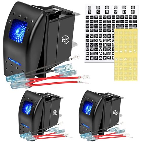 Rocker Switch Panel 3 Pack Toggle Switch Panel with Night Glow DIY Stickers On Off 5 Pin 12v/24v Waterproof Switch Panel for Cars Trucks Rvs Boat Auto Motorcycles Outdoor Night Glowblue Backlit in Kuwait