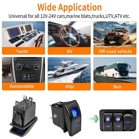 Rocker Switch Panel 3 Pack Toggle Switch Panel with Night Glow DIY Stickers On Off 5 Pin 12v/24v Waterproof Switch Panel for Cars Trucks Rvs Boat Auto Motorcycles Outdoor Night Glowblue Backlit in Kuwait