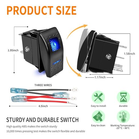 Rocker Switch Panel 3 Pack Toggle Switch Panel with Night Glow DIY Stickers On Off 5 Pin 12v/24v Waterproof Switch Panel for Cars Trucks Rvs Boat Auto Motorcycles Outdoor Night Glowblue Backlit in Kuwait