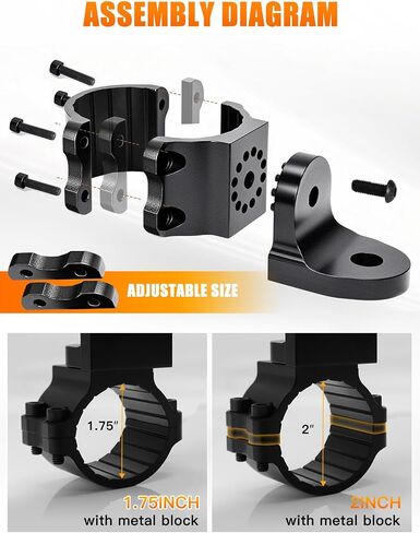 يونيك 2pcs مصابيح السوط يركع ألومنيوم سبيكة شاقة UTV WHIP BRACKETS 360 ° حوامل قابلة للتعديل للسيارات على الطرق الوعرة المتوافقة مع 1.75 "-2" لفة القضبان وشريط الضوء in Kuwait