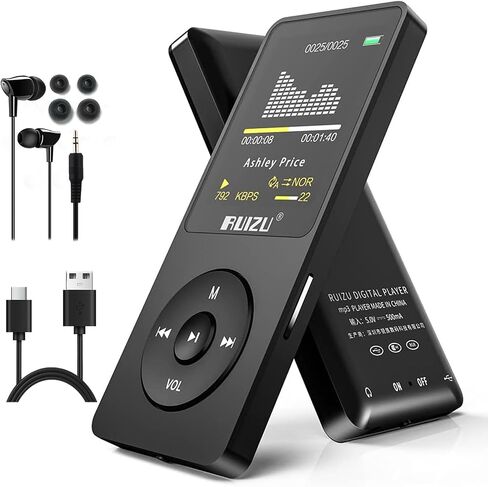 RUIZU 32GB MP3 Player with Bluetooth 5.3, 1.8" Screen Portable Music Player, FM Radio, Voice Recording, EBook, Shuffle Single Loop, 80H Digital Audio Video Playback, Lightweight, Support 128GB TF Card in Saudi Arabia