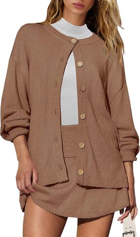 Panadila Womens Sweater Skirt Set 2 Piece Outfits Sweater Skort Set Lounge Cardigan and Knit Skirt Matching Outfits in Saudi Arabia