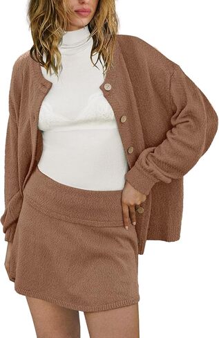 Panadila Womens Sweater Skirt Set 2 Piece Outfits Sweater Skort Set Lounge Cardigan and Knit Skirt Matching Outfits in Saudi Arabia