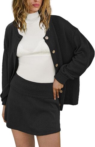 Panadila Womens Sweater Skirt Set 2 Piece Outfits Sweater Skort Set Lounge Cardigan and Knit Skirt Matching Outfits in Kuwait